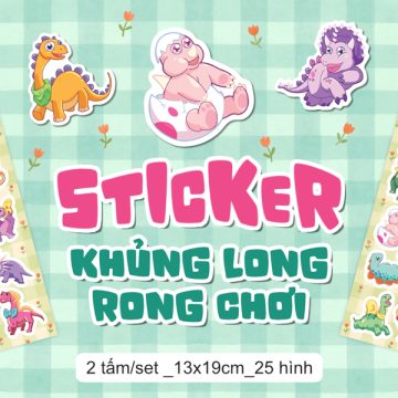 Sticker “Khủng Long Rong Chơi” – Bộ sticker khủng long hoạt hình đầy màu sắc cho bé 
